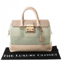 Pre Owned Furla Mint Green/Beige Glossy Rubber and Leather Push Lock Candy Satchel