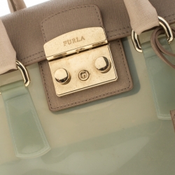 Pre Owned Furla Mint Green/Beige Glossy Rubber and Leather Push Lock Candy Satchel