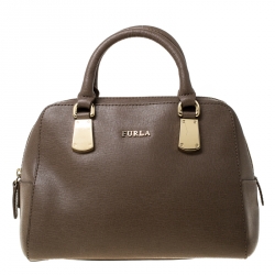 Pre Owned Furla Light Brown Saffiano Leather D-light Satchel