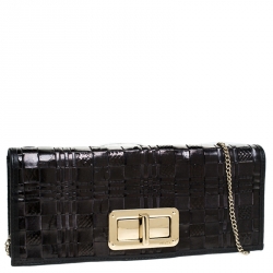 Pre Owned Furla Black Leather Turnlock Clutch 