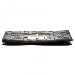 Pre Owned Furla Black Leather Turnlock Clutch 
