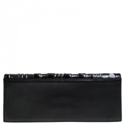 Pre Owned Furla Black Leather Turnlock Clutch 