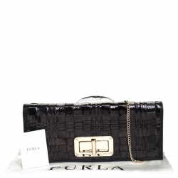 Pre Owned Furla Black Leather Turnlock Clutch 