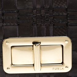 Pre Owned Furla Black Leather Turnlock Clutch 