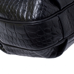 مملوكة مسبقًا Furla Black Croc Embossed Leather Shoulder Bag