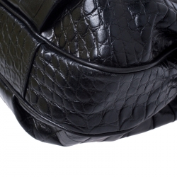 مملوكة مسبقًا Furla Black Croc Embossed Leather Shoulder Bag