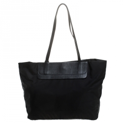 Pre Owned Furla Black Nylon and Leather Shopper Tote