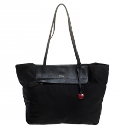 Pre Owned Furla Black Nylon and Leather Shopper Tote