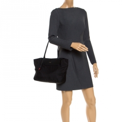 Pre Owned Furla Black Nylon and Leather Shopper Tote