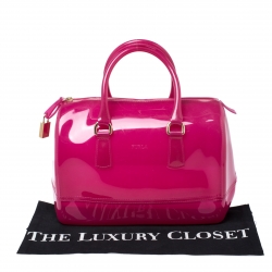 Pre Owned Furla Clear Fuchsia Rubber Candy Satchel