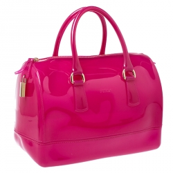 Pre Owned Furla Clear Fuchsia Rubber Candy Satchel