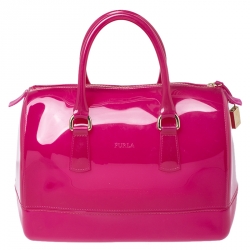 Pre Owned Furla Clear Fuchsia Rubber Candy Satchel