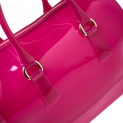 Pre Owned Furla Clear Fuchsia Rubber Candy Satchel
