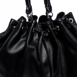 Pre Owned Furla Black Leather Drawstring Studded Shoulder Bag