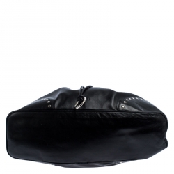 Pre Owned Furla Black Leather Drawstring Studded Shoulder Bag