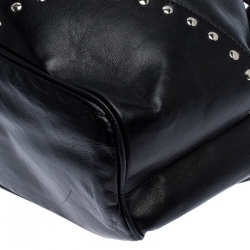 Pre Owned Furla Black Leather Drawstring Studded Shoulder Bag