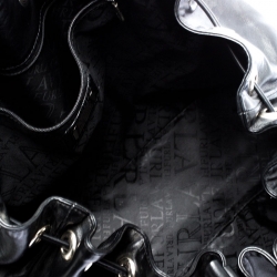 Pre Owned Furla Black Leather Drawstring Studded Shoulder Bag