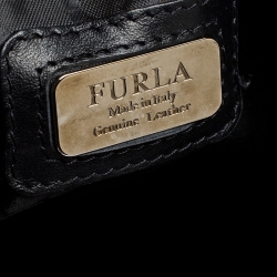 Pre Owned Furla Black Leather Drawstring Studded Shoulder Bag
