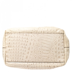 Pre Owned Furla Beige Rubber/Crocodile Embossed Candy Satchel