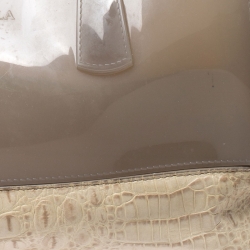 Pre Owned Furla Beige Rubber/Crocodile Embossed Candy Satchel