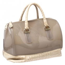 Pre Owned Furla Beige Rubber/Crocodile Embossed Candy Satchel