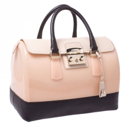 Pre Owned Furla Multicolor Glossy Rubber and Leather Push Lock Candy Satchel