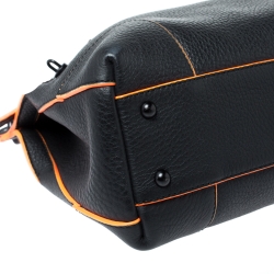 Pre Owned Furla Black/Neon Orange Leather Piper Top Handle Bag