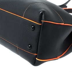 Pre Owned Furla Black/Neon Orange Leather Piper Top Handle Bag