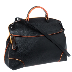 Pre Owned Furla Black/Neon Orange Leather Piper Top Handle Bag