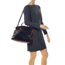 Pre Owned Furla Black/Neon Orange Leather Piper Top Handle Bag