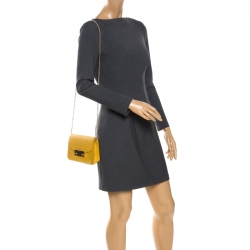 Pre Owned Furla Yellow Leather Metropolis Chain Crossbody Bag