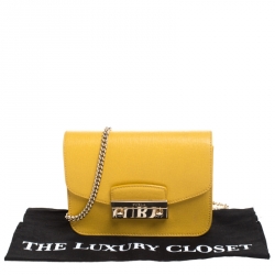 Pre Owned Furla Yellow Leather Metropolis Chain Crossbody Bag