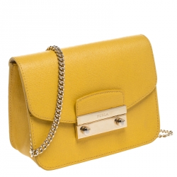 Pre Owned Furla Yellow Leather Metropolis Chain Crossbody Bag