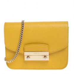 Pre Owned Furla Yellow Leather Metropolis Chain Crossbody Bag