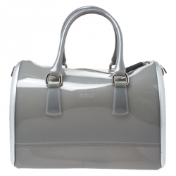 Pre Owned Furla Grey/Silver Rubber and Aluminium Candy Satchel