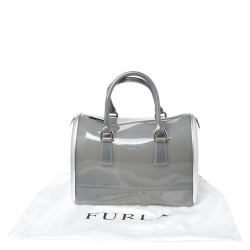 Pre Owned Furla Grey/Silver Rubber and Aluminium Candy Satchel