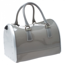 Pre Owned Furla Grey/Silver Rubber and Aluminium Candy Satchel