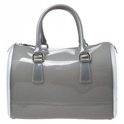 Pre Owned Furla Grey/Silver Rubber and Aluminium Candy Satchel