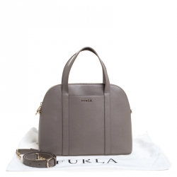 Pre Owned Furla Grey Leather Dome  Front Pocket Satchel