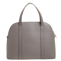 Pre Owned Furla Grey Leather Dome  Front Pocket Satchel