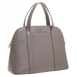 Pre Owned Furla Grey Leather Dome  Front Pocket Satchel