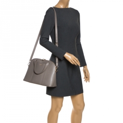 Pre Owned Furla Grey Leather Dome  Front Pocket Satchel