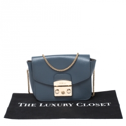 Pre Owned Furla Blue Leather Mini Metropolis Crossbody Bag