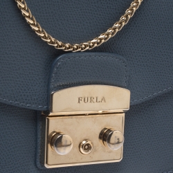 Pre Owned Furla Blue Leather Mini Metropolis Crossbody Bag