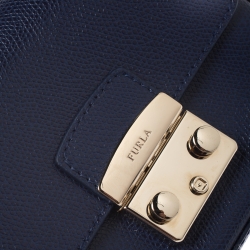 Pre Owned Furla Navy Blue Leather Mini Metropolis Crossbody Bag
