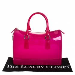Pre Owned Furla Fuchsia Glossy Rubber Candy Satchel