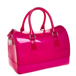 Pre Owned Furla Fuchsia Glossy Rubber Candy Satchel