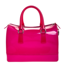 Pre Owned Furla Fuchsia Glossy Rubber Candy Satchel