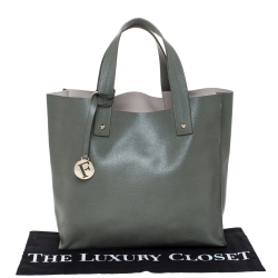Pre Owned Furla Olive Green Leather Shopper Tote