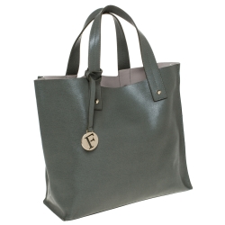 Pre Owned Furla Olive Green Leather Shopper Tote
